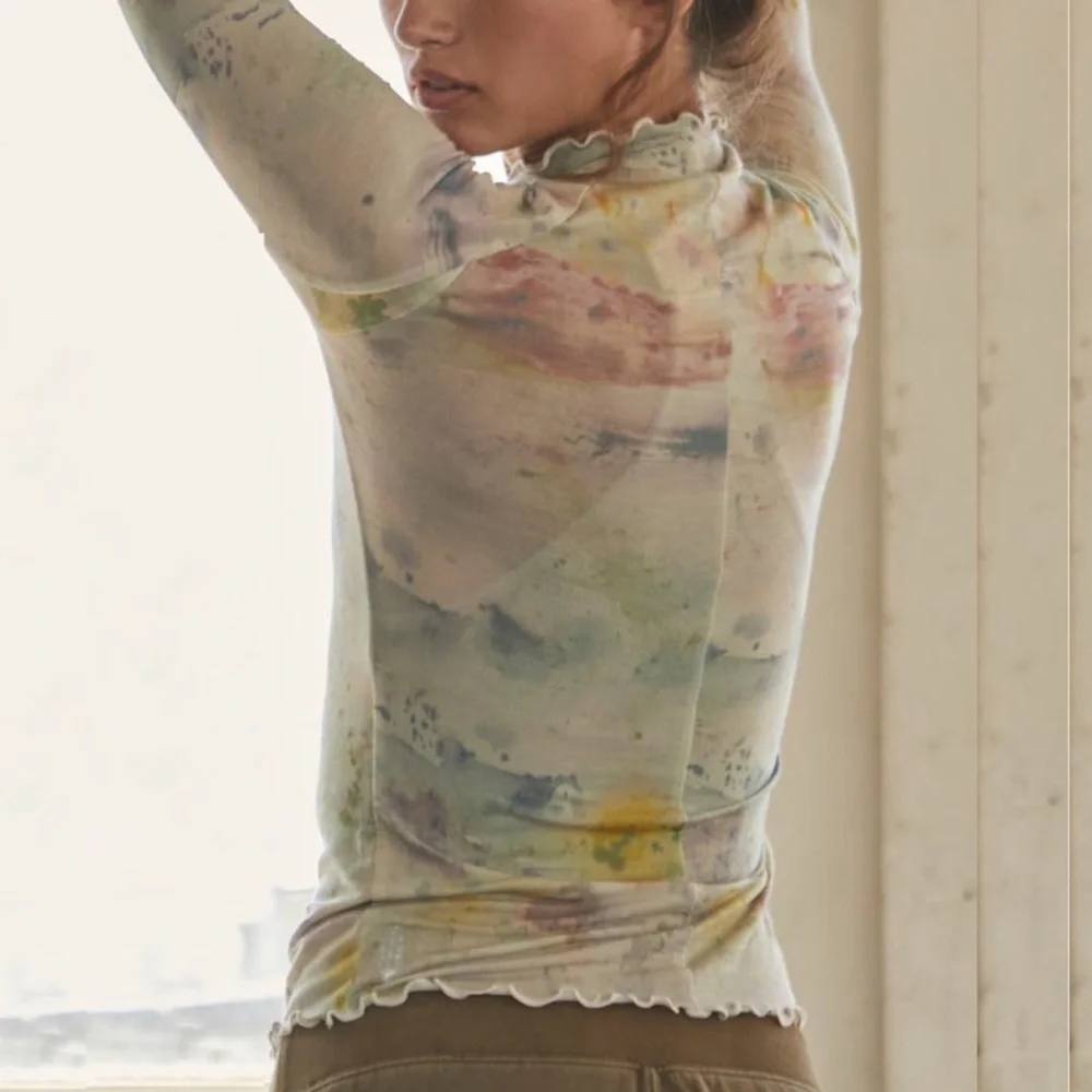 Free People Mesh High Jump Long Sleeve Mock Neck Top Transcend Speckle M - Picture 9 of 10